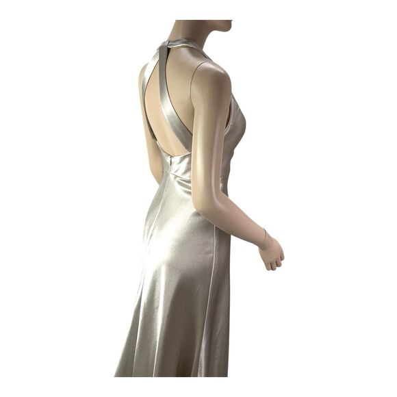 Jenny Yoo Satin Halter Bridesmaid Event Evening Dress Gown Sz 0 Champagne - Picture 7 of 11